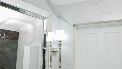 Marble calacatta luxury wall, glamour apartment bathroom 4k
