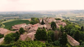 Aerial drone view of Moleto d'Ottiglio, Monferrato. Unesco world heritage