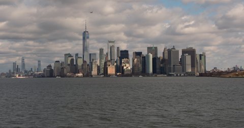 A hyperlapse of downtown Manhatten, New York. Shot from the Ferry.  January 2020