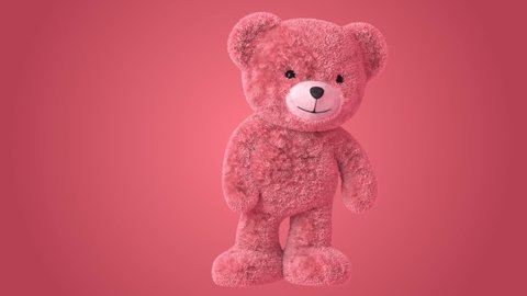 Dancing Cute Pink Teddy Bear On A Solid Background. Seamless Loop Animations 