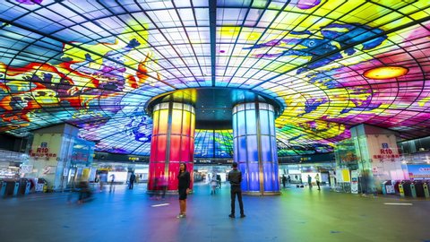 KAOHSIUNG , TAIWAN -NOVEMBER 28,2019 :Time lapse of The Dome of Light in Formosa Boulevard Station in Kaohsiung Taiwan.