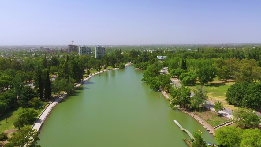 Aerial view of San Martín Park in the city of Mendoza, Argentina.