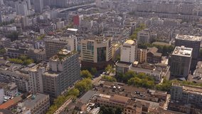 Aerial video of Downtown Hangzhou on beautiful clear day.
