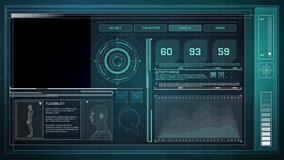 Futuristic Control Panel Interface with random text, infographics and data. Seamless Loop. - Powered by Shutterstock - Get 15% off with code: PIKWIZARD15