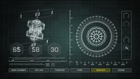 Industrial High-Tech infographics screen with Wireframe Engine and Satellite rotating. Futuristic interface. Seamless loop. - Powered by Shutterstock - Get 15% off with code: PIKWIZARD15