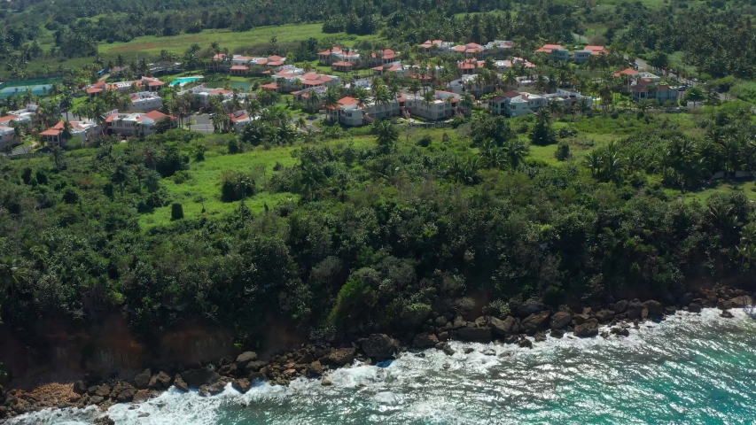 Aerial coastal view of cosatal Puerto Rico. Cinematic 4K footage.