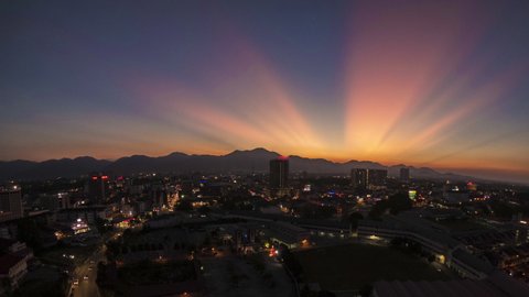 Time Lapse Of Ipoh City Skyline From Day To Night Overlooking Ipoh  Cityscape. Visible Noise Due To High ISO.Prores