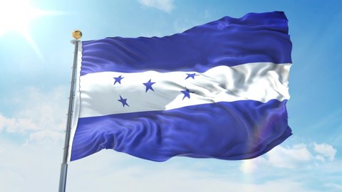 Honduras flag waving in the wind against deep blue sky. National theme, international concept. 3D Render Seamless Loop 4K