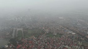 Hai Phong, Vietnam January/2020 4k aerial video of Haiphong Skyline look from Dong Hai, Hai Phong, Vietnam 