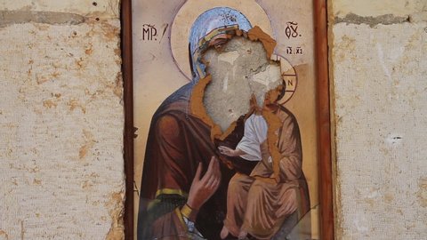 Maalula, Syria, 02-20-2016: Devastated Christian church in Syria