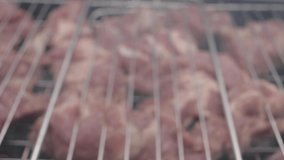 Video of raw meat on grill.