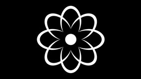 Graphic object in the shape of a floral motif that rotates clockwise in the center, of varying sizes, on a background with a hypnotic, psychedelic and stroboscopic effect.