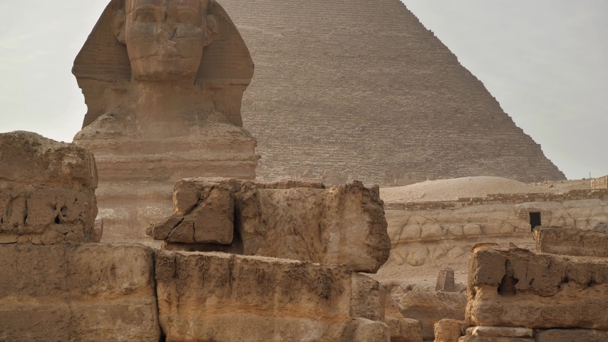 Great Sphinx of Giza and pyramid of Khafre, Cairo, Egypt Royalty-Free Stock Footage #1045989832