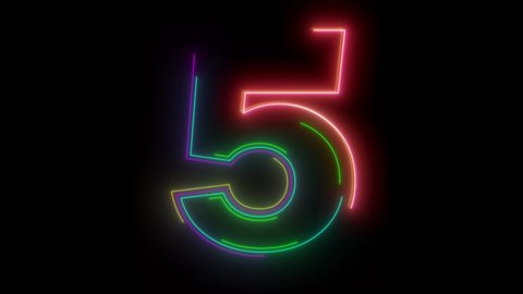 Animation background with neon light number 5. Abstract background with letter number 5 neon light animation.