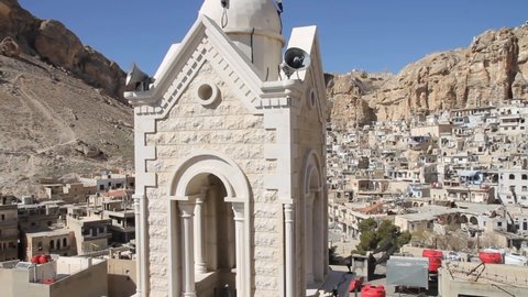 Maalula, Szria, 02-20-2016: Church in Christian town of Maaloula, Syria, where people still speak Aramaic, the language of Jesus