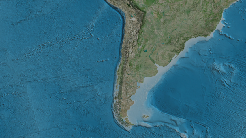 Magallanes y Antártica Chilena, region with its capital, zoomed and extruded on the satellite map of Chile in the conformal Stereographic projection