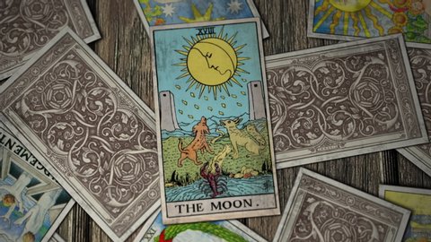 Amsterdam, Netherlands - 31 October, 2019: The Moon in Tarot Divination, Fortune-Telling, Close Up