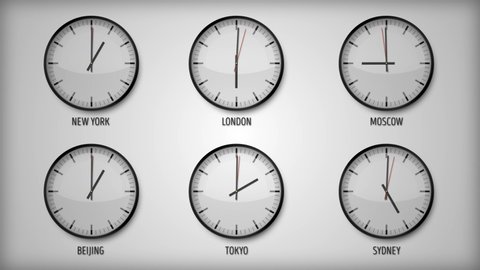 Design Clock Time Zone With Time World Capitals/
4k animation of a design background with clock time lapse and time zone