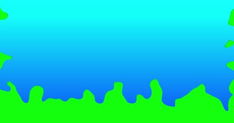 Abstract transition background. Green screen to blue sky with viscous liquid effect. Modern cover with wave fluid pattern. Clear water backdrop, cartoon style. Empty screen for text.