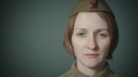 Video of young woman in soviet red army uniform