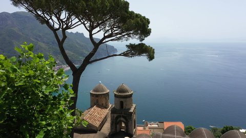 Aerial view of traditional church of Amalfi coast. Amazing aerial view of the iconic church of Amalfi coast. Italy