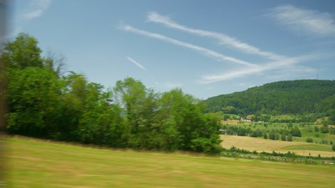 zurich to basel district sunny day train road trip passenger side pov panorama 4k switzerland