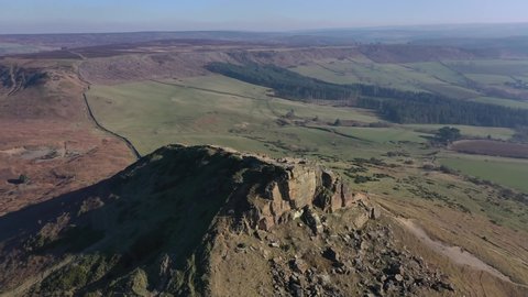 North Yorkshire / English, Aerial video from  Roseberry Topping and Captain Cook's Monument walking trail   