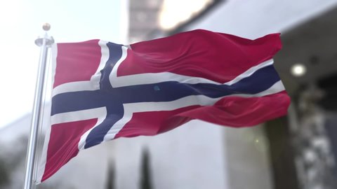Video loop. The flag of Norway (Norwegian: Norges flagg) is red with an indigo blue Scandinavian cross fimbriated in white that extends to the edges of the flag.