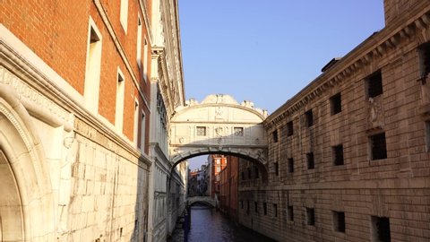 Venice,Veneto / Italy - February 8th 2020:
 Bridge of Sighs in Venice the bridge connects the New Prison (Prigioni Nuove) to the interrogation rooms in the Doge's Palace.