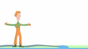graphic animation a man steps on a watering hose and receives a stream of water in the face. funny summer joke