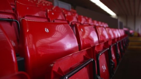 Anfield, Liverpool / England - April 2019: seating inside empty Anfield stadium 