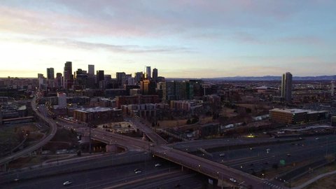 Downtown Denver, Colorado, USA Drone Aerial Downtown Skyline