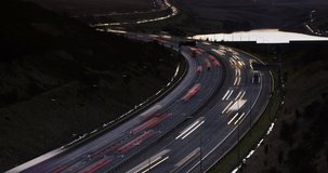 Time lapse clip of traffic on a curvy motorway in West Yorkshire, England.