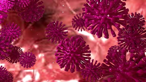 Virus cell in human body. Corona virus or other dangerous cell swimming inside organism. Cancer cells. 3D render of micro virus. Arkistovideo