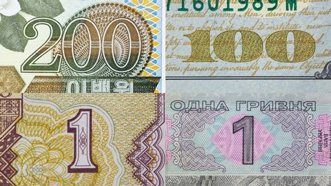 Good set of world Currency. Stop motion animation. Different all world money bill macro view. Digits face value close up. World currency paper cash money. Perfect cash collection.