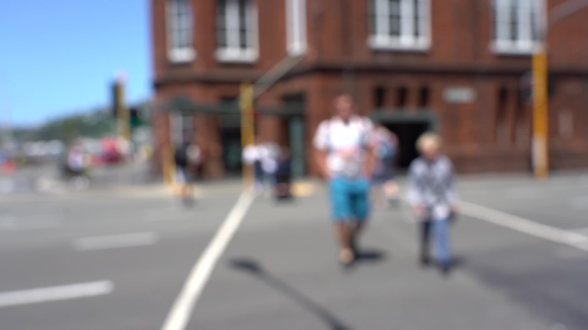 Blurred video of Downtown Wellington City waterfront view in the capital of New Zealand; Slow motion