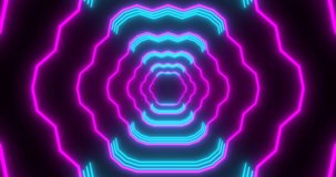 VJ loop sci-fi futuristic tunnel in abstract wavy form. Fluorescent synthwave pattern. Glowing bright neon lines background. 4k endless VJ motion
