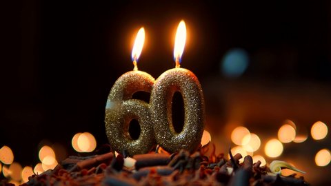 60th Birthday Cake Detail With Candles Burning, 4K Detail