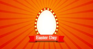 neon sign banner, happy Easter day festival, Easter day neon lights, egg shape with light bulb animation on Boom Bright orange Background. loop motion graphic, video footage.