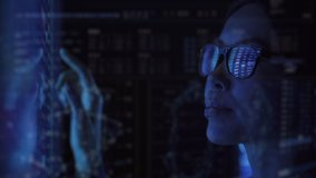 The woman working on sensor display in the dark office - Powered by Shutterstock - Get 15% off with code: PIKWIZARD15