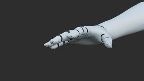 The robot arm bends and extends the palm of the hand. 3D rendering 4k video