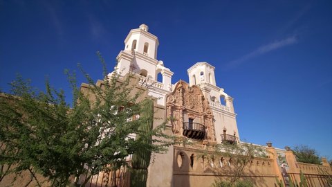 TUCSON, ARIZONA - OCT 31st: San Xavier del Bac Spanish mission church in Tucson, Arizona on October 31st, 2018