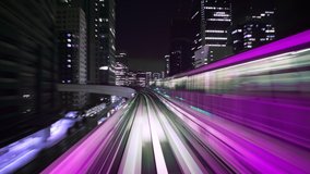 Hyper time-lapse of a Train moving through a futuristic neon city. Cyberpunk theme. Seamless Looping. - Powered by Shutterstock - Get 15% off with code: PIKWIZARD15