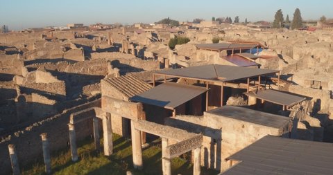 Sunrise excavations city Pompei Drone 4k "Alba scavi città di Pompei"