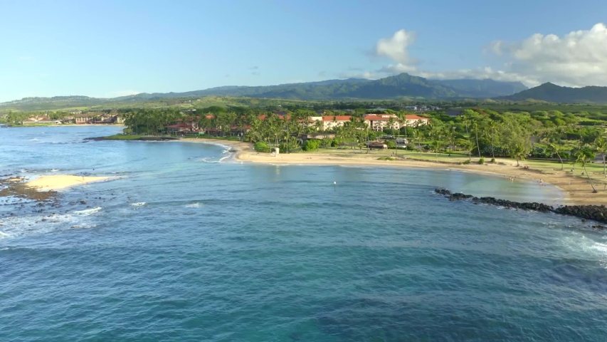 aerial drone view of poipu beach resorts koloa hawaii 