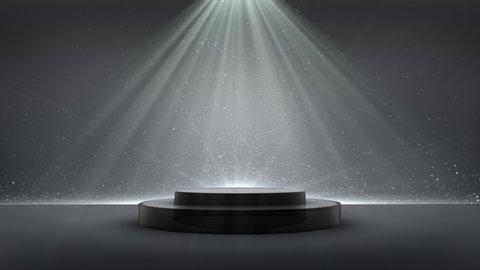 Blank product stand and Abstract black background with flares light and reflection.3d Rendering.