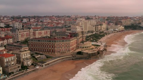 Biarritz, France on Sept 28th: Hotel du Palais and beachfront on Sept 28th, 2018 in Biarritz, France. The Hotel du Palais (originally the Villa Eugenie) is a hotel located beside the beach.