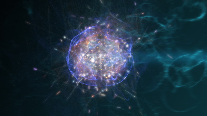 Protons colliding, abstract animated background. Elementary particles  emitting. | Shutterstock HD Video #1046277475