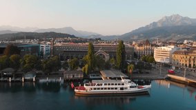 Lucerne / Switzerland    , Aerial video from Lucerne ,  City in Switzerland  , taken by drone camera from above