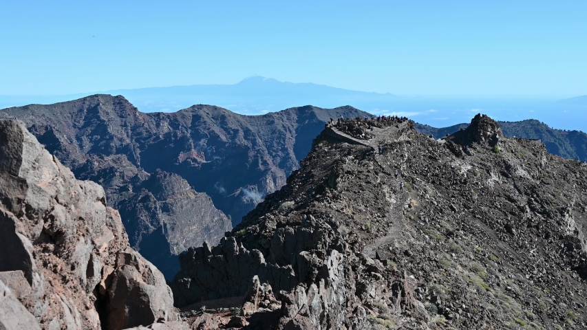 Panoramic view from the highest point of La Palma island, Roque de los Muchachos, Canary, Spain 
